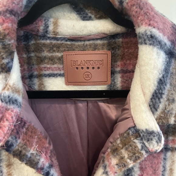 Blank NYC Fully Lined Plaid Jacket in Cream, Pink, Navy Blue and Brown Plaid - Picture 2 of 5